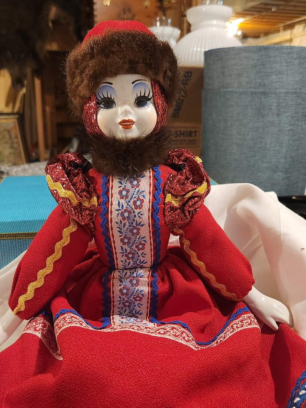 Authentic porcelain Hand Painted Russian Doll With National Costume.